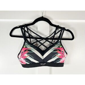 Victoria's Secret PINK Ultimate Sports Bra Small Tropical Strappy Cage Front S